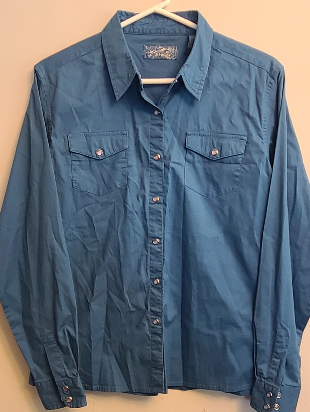 WRANGLER Western Pearl Snap Shirt Long Sleeve Womens Medium Blue